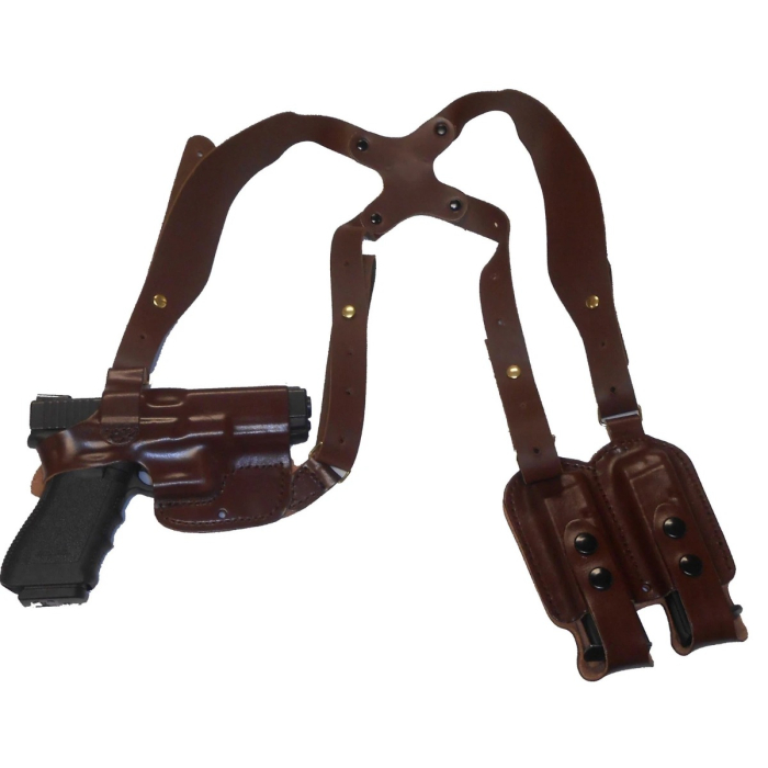 Brown Leather Shoulder Holster for S&W 5904 / 5906 with Double Magazine Carrier