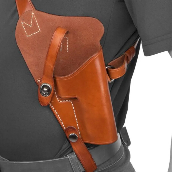 Leather Vertical Roto Shoulder Holster With Double Magazine Pouch