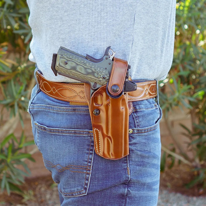 Leather Strongside Crossdraw Belt Holster With Retention Strap