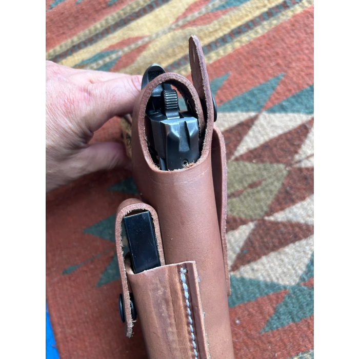 Brown Leather Thumb Break OWB Holster with Magazine Pouch