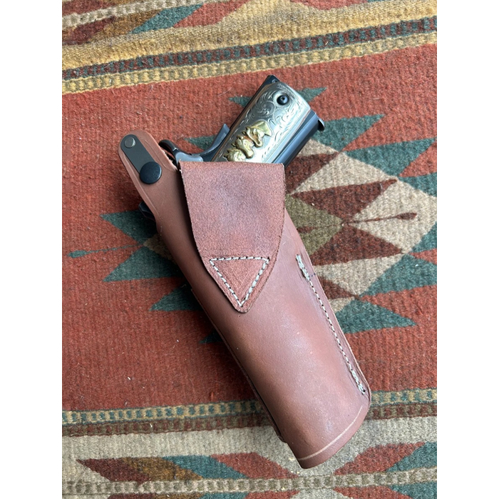 Brown Leather Thumb Break OWB Holster with Magazine Pouch