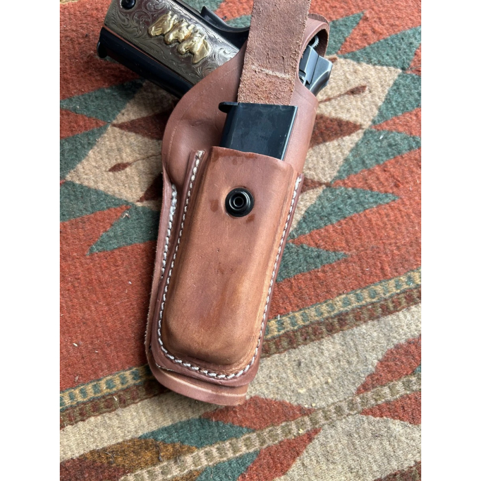 Brown Leather Thumb Break OWB Holster with Magazine Pouch