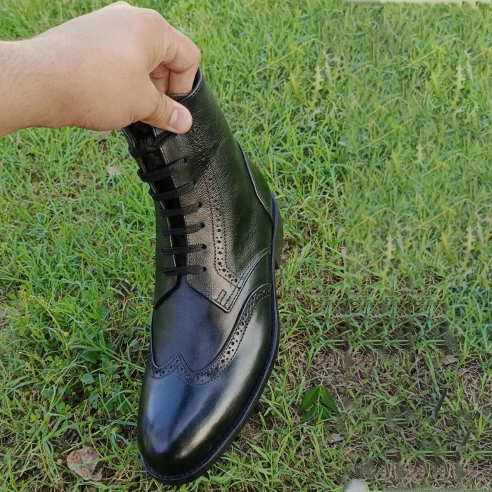 Handmade Brogue Lace‑Up Officer Boots