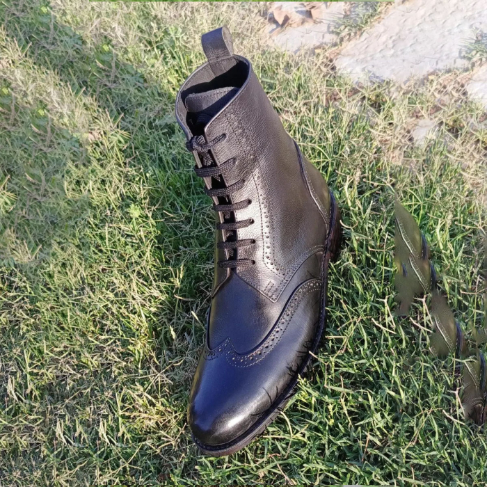 Handmade Brogue Lace‑Up Officer Boots