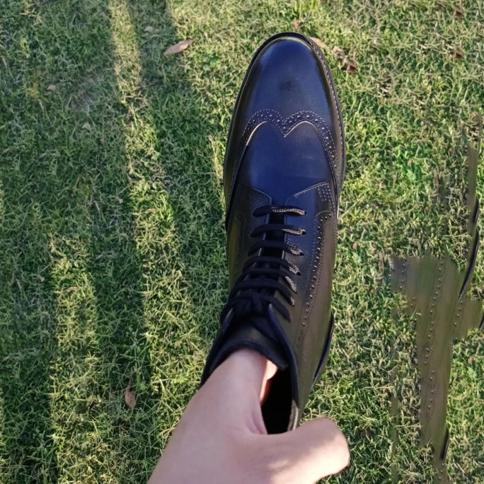 Handmade Brogue Lace‑Up Officer Boots