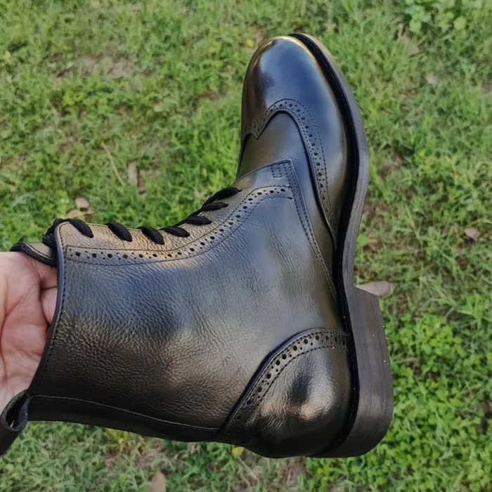 Handmade Brogue Lace‑Up Officer Boots