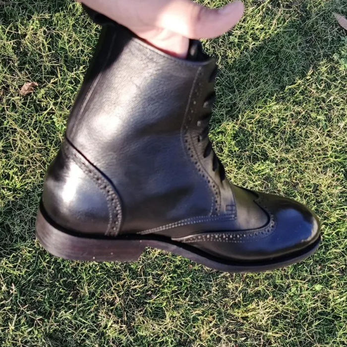 Handmade Brogue Lace‑Up Officer Boots