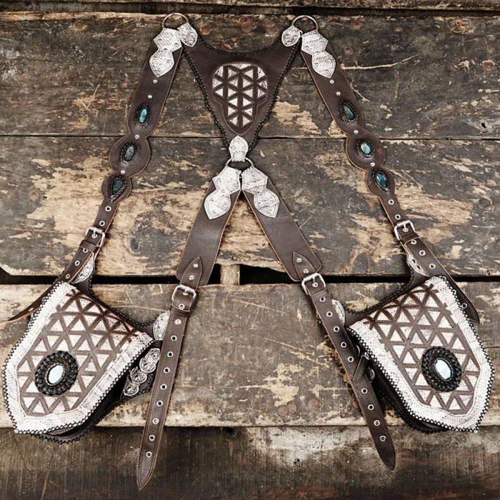 Leather Holster Bag – Burning Man Style Leather Belt with Pocket Holster & Labradorite Gemstone