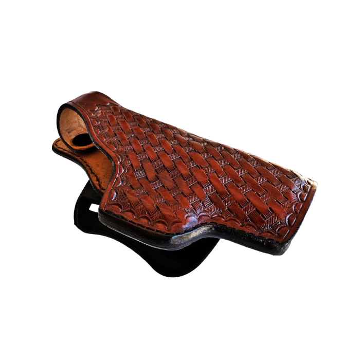 Leather Paddle Holster Fits Glock 17, 19, 21, 26, 27, 30, 43, 43X – Thumb Break – Genuine Brown Leather