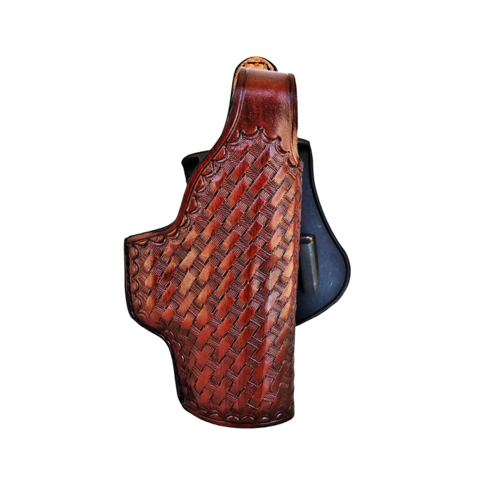 Leather Paddle Holster Fits Glock 17, 19, 21, 26, 27, 30, 43, 43X – Thumb Break – Genuine Brown Leather