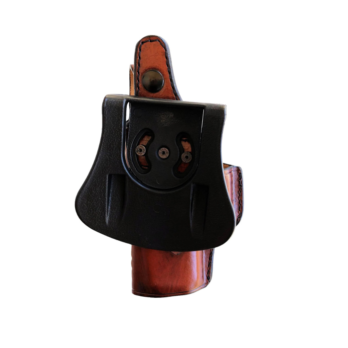 Leather Paddle Holster Fits Glock 17, 19, 21, 26, 27, 30, 43, 43X – Thumb Break – Genuine Brown Leather