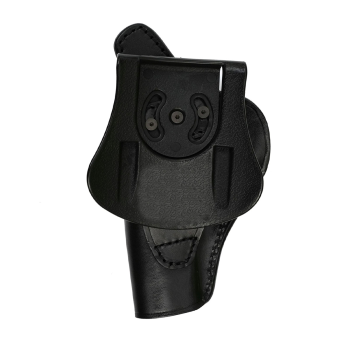 Leather Paddle Holster Fits Glock 17, 19, 21, 26, 27, 30, 43, 43X – Thumb Break – Genuine Black Leather