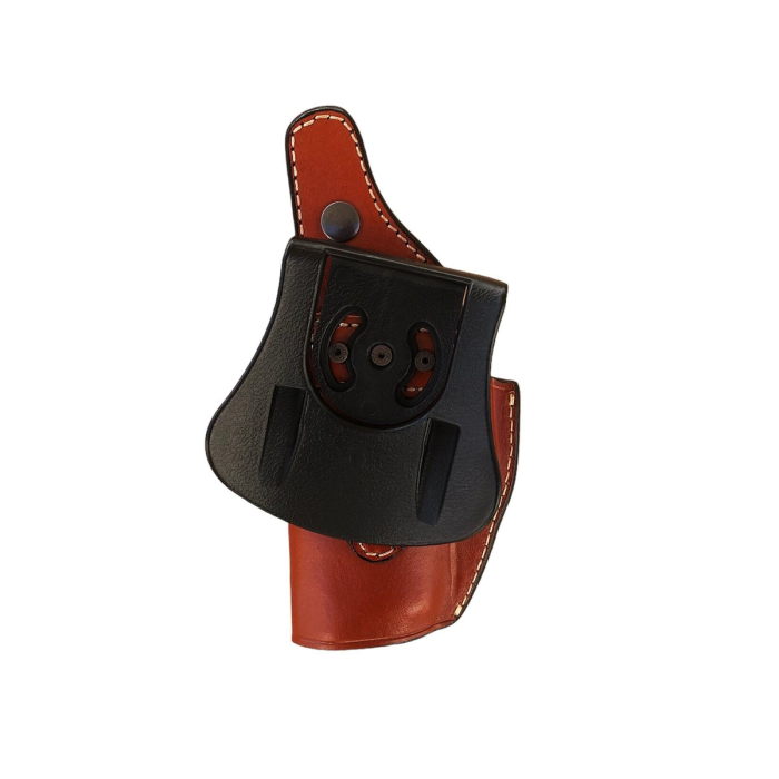 Premium Genuine Brown Leather Paddle Holster for Glock 17/19/21/26/27/30/43/43X – Thumb-Break Retention