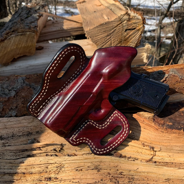 Mahogany Woodgrain OWB Leather Belt Holster