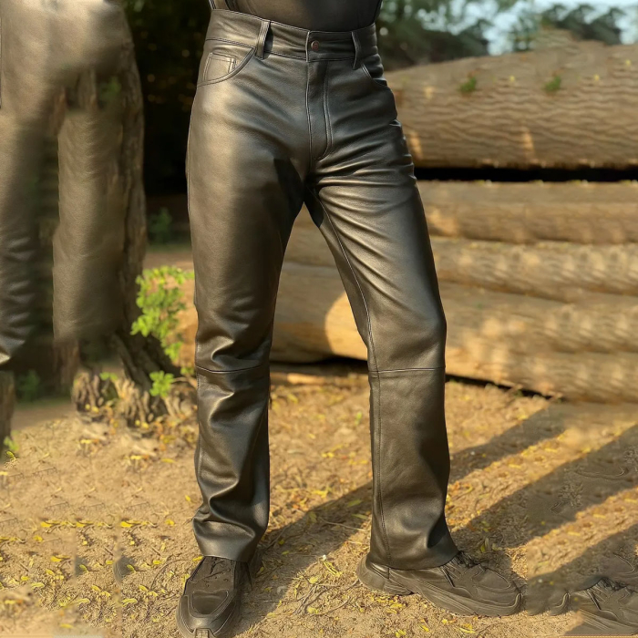 Men’s Black Cowhide Motorcycle Pants
