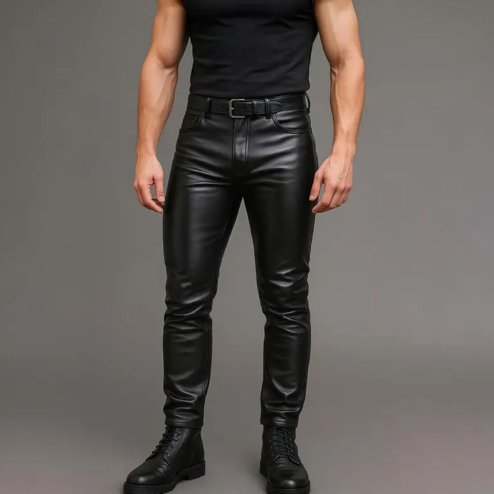 Men’s Black Sheepskin Biker Leather Pants