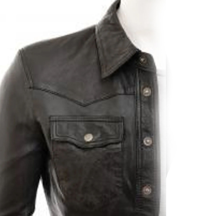Men’s Black Lambskin Leather Shirt