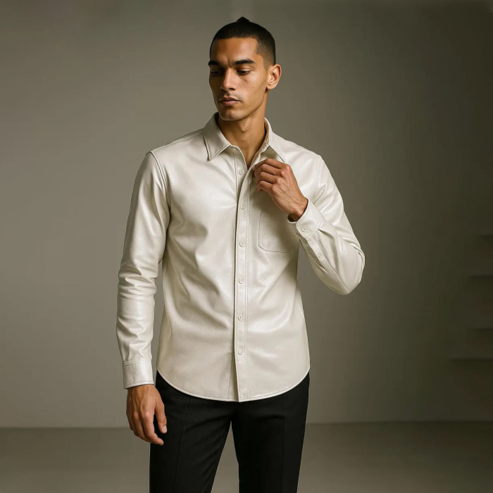 Men’s White Sheepskin Leather Shirt