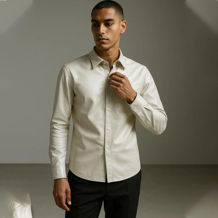 Men’s White Sheepskin Leather Shirt