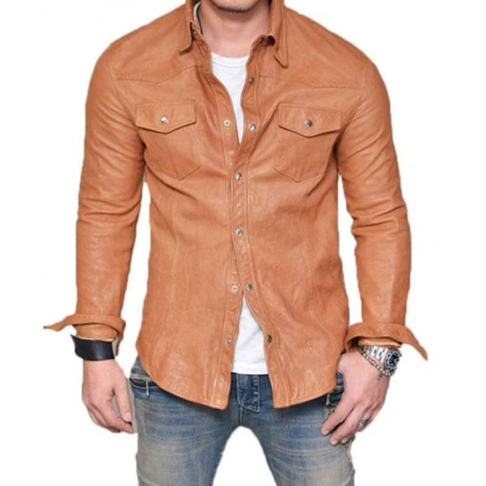  Men’s Brown Lambskin Leather Shirt