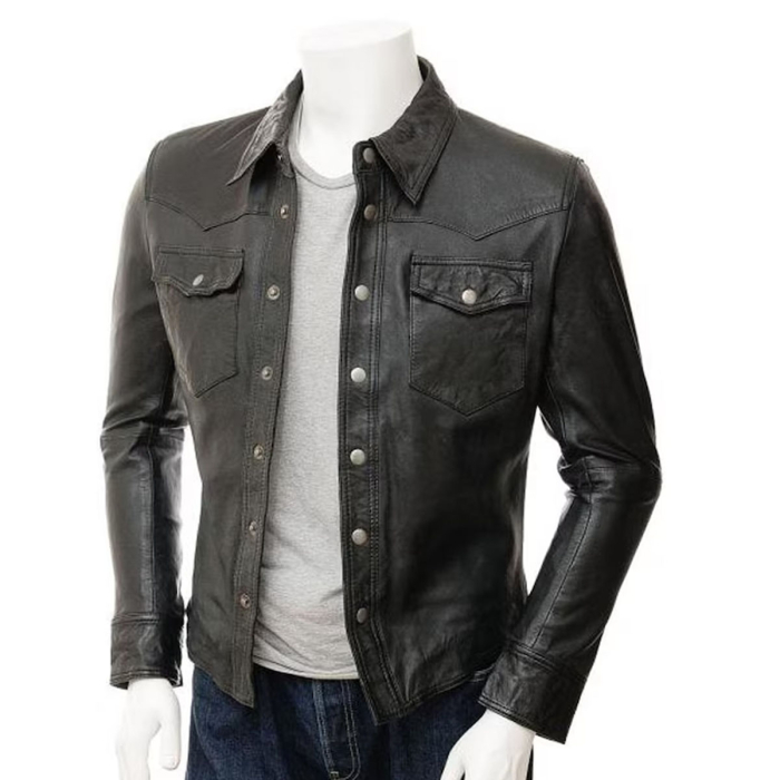 Men’s Black Lambskin Leather Shirt