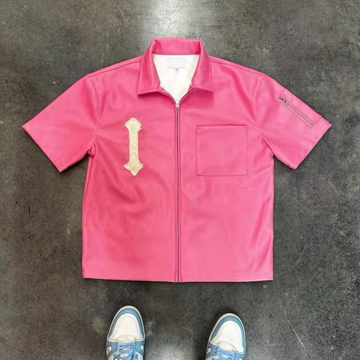 Men’s PU Leather Zip‑Up T‑Shirt