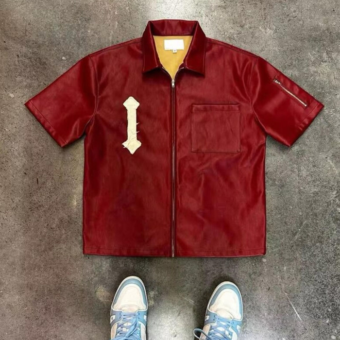 Men’s PU Leather Zip‑Up T‑Shirt