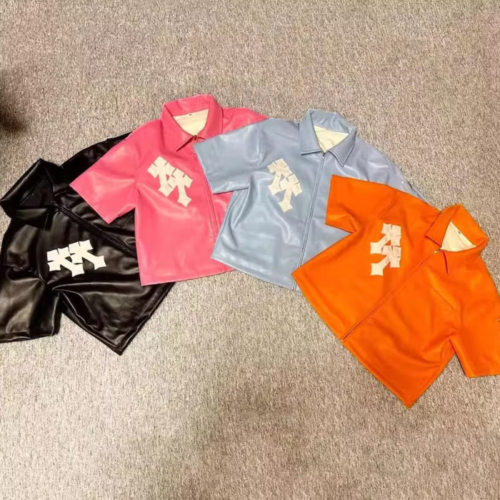 Men’s PU Leather Zip‑Up T‑Shirt