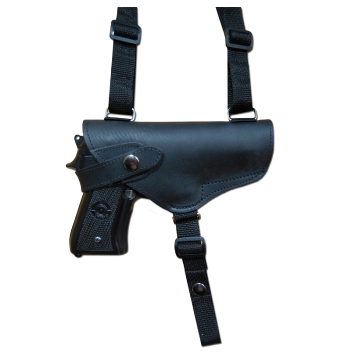Black Leather Horizontal Shoulder Holster – Double Mag Pouch (Webbing Harness)