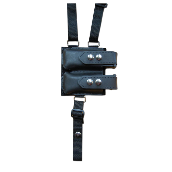 Black Leather Horizontal Shoulder Holster – Double Mag Pouch (Webbing Harness)