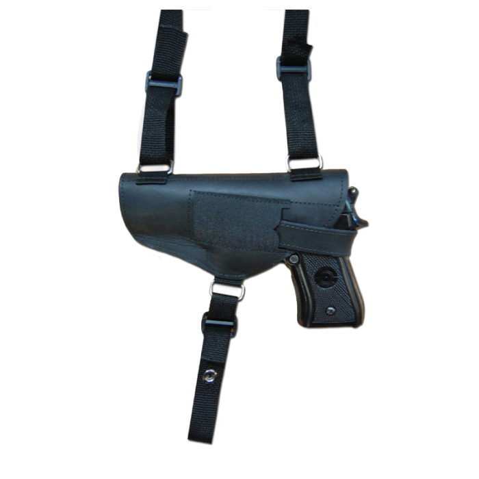 Black Leather Horizontal Shoulder Holster – Double Mag Pouch (Webbing Harness)