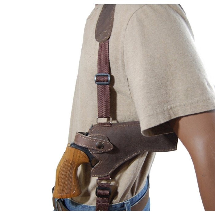 Brown Leather Horizontal Shoulder Holster for Revolvers – Webbing Harness