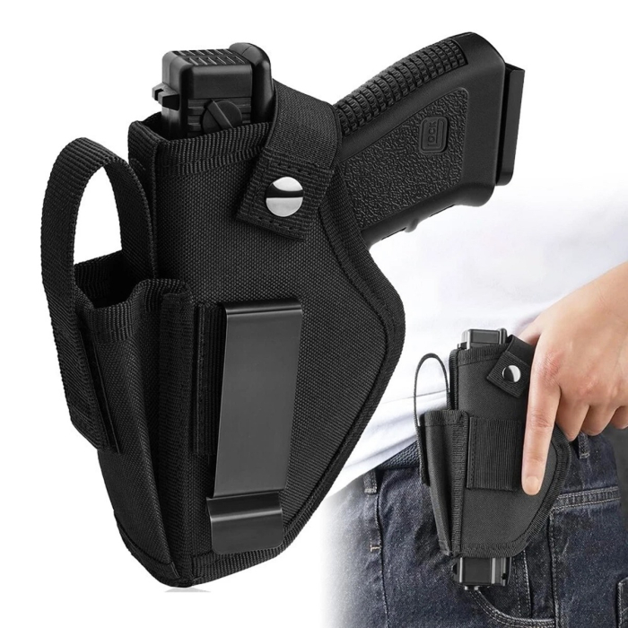 Black Nylon Universal Gun Holster with Magazine Pouch