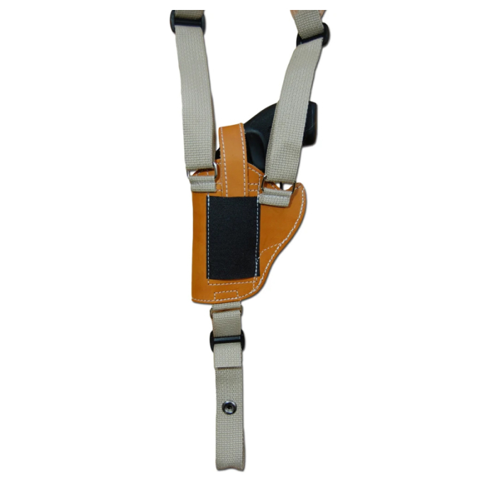 Saddle Tan Leather Vertical Shoulder Holster for Revolvers – Webbing Harness