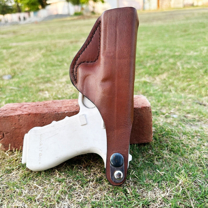 Brown IWB Leather Holster – Steel Belt Clip, Reinforced Thumb Break