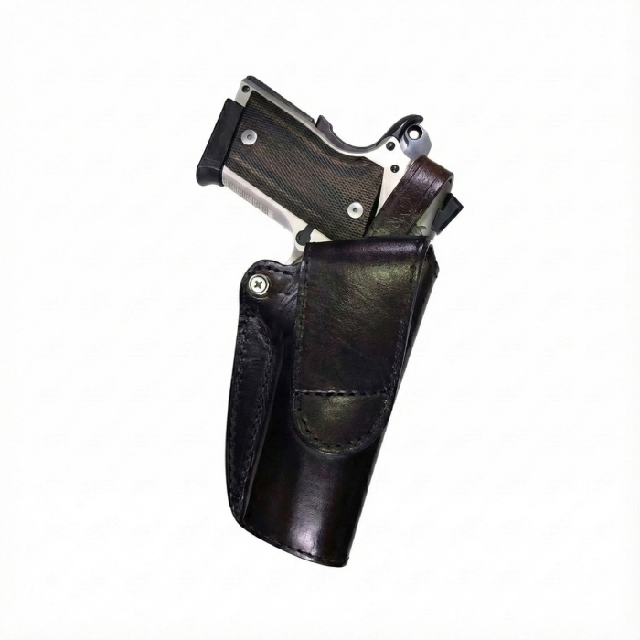 Open-Top Leather Belt Holster with Retention Strap