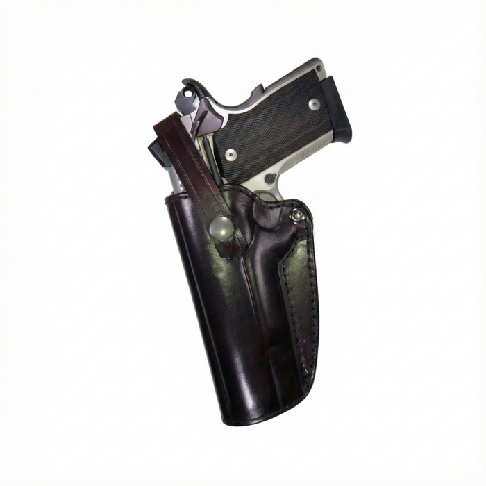 Open-Top Leather Belt Holster with Retention Strap