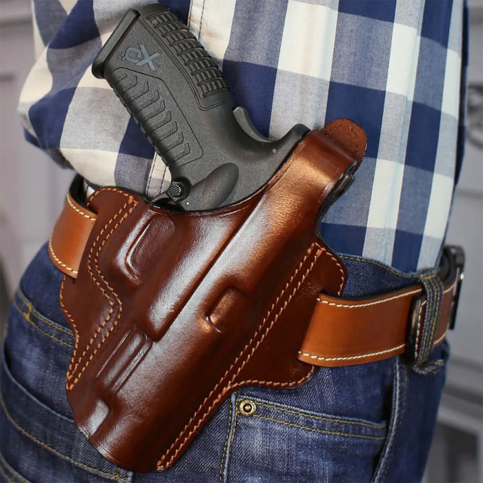 Handcrafted OWB Leather Gun Holster - Custom Molded Full-Grain Leather Holster for Perfect Fit and Security with Reinforced Steel Thumb Break