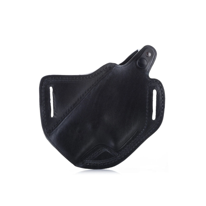 Handcrafted Cross-Draw Black Leather Gun Holster - Custom Molded OWB Holster for Perfect Fit and Security with Reinforced Steel Thumb Break