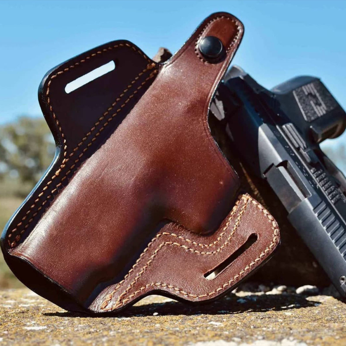 Handcrafted OWB Leather Gun Holster - Custom Molded Full-Grain Leather Holster for Perfect Fit and Security with Reinforced Steel Thumb Break