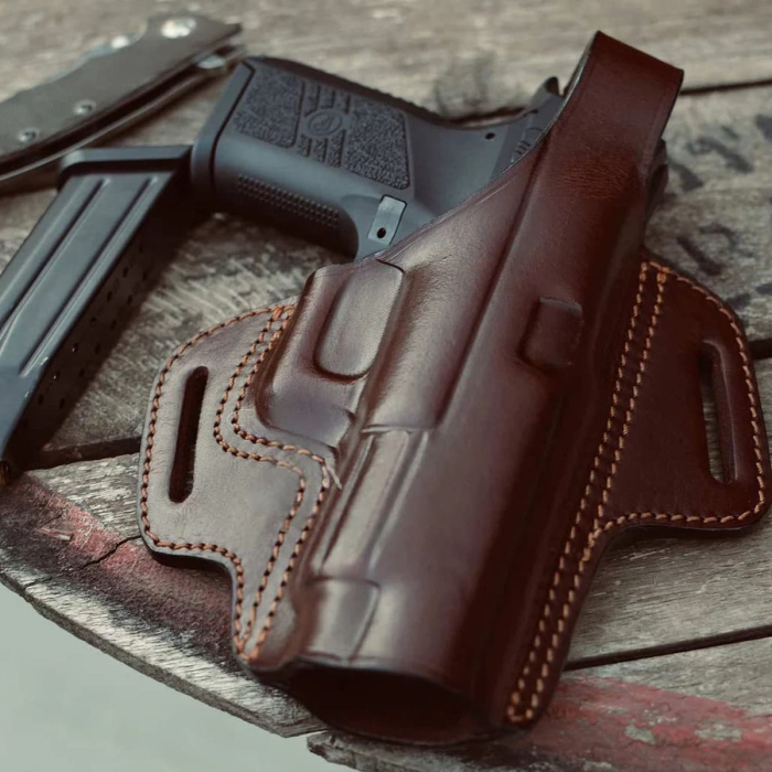 Handcrafted OWB Leather Gun Holster - Custom Molded Full-Grain Leather Holster for Perfect Fit and Security with Reinforced Steel Thumb Break