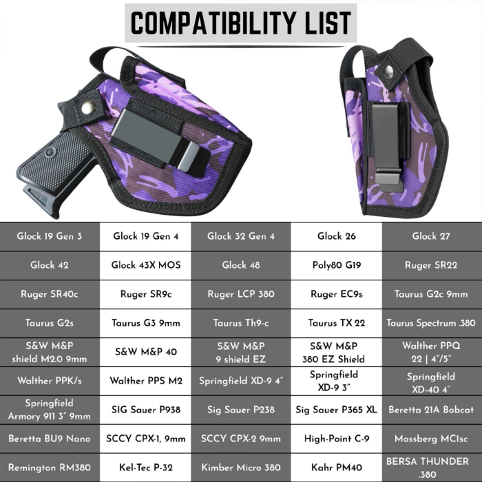 Purple Camouflage Nylon IWB OWB Holster With Mag Pouch