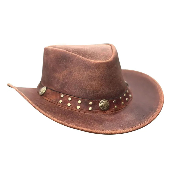 Vintage Tan Real Leather Cowboy Hat – Handmade Western Style