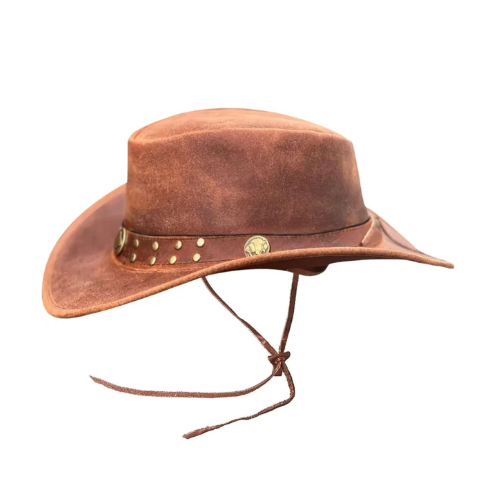 Vintage Tan Real Leather Cowboy Hat – Handmade Western Style