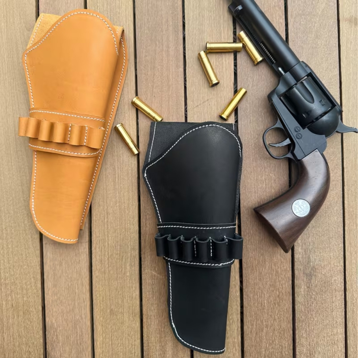 Western Leather Revolver Holster with Cartridge Loops