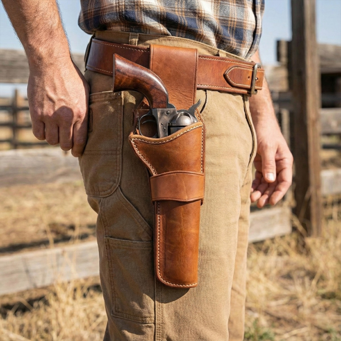 Rooster Straight-Draw & Cross-Draw Leather Holster for Single-Action Revolvers