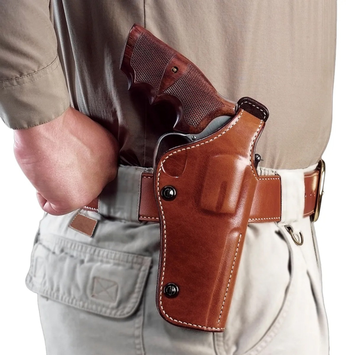 Brown Leather Strongside Crossdraw Belt Holster With Thumb Break