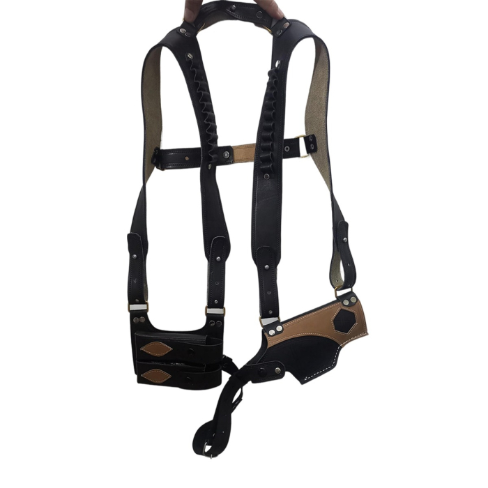 Black Leather Shoulder Holster With Double Mag Pouches