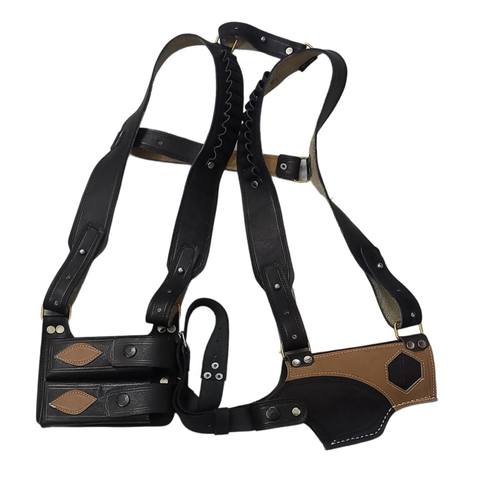 Black Leather Shoulder Holster With Double Mag Pouches