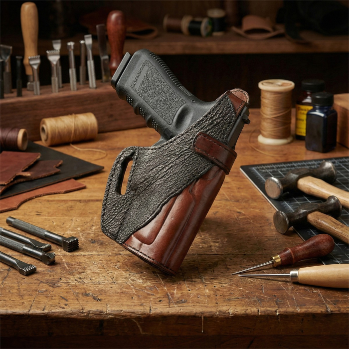 Shark Trim Leather Thumb Break Belt Holster